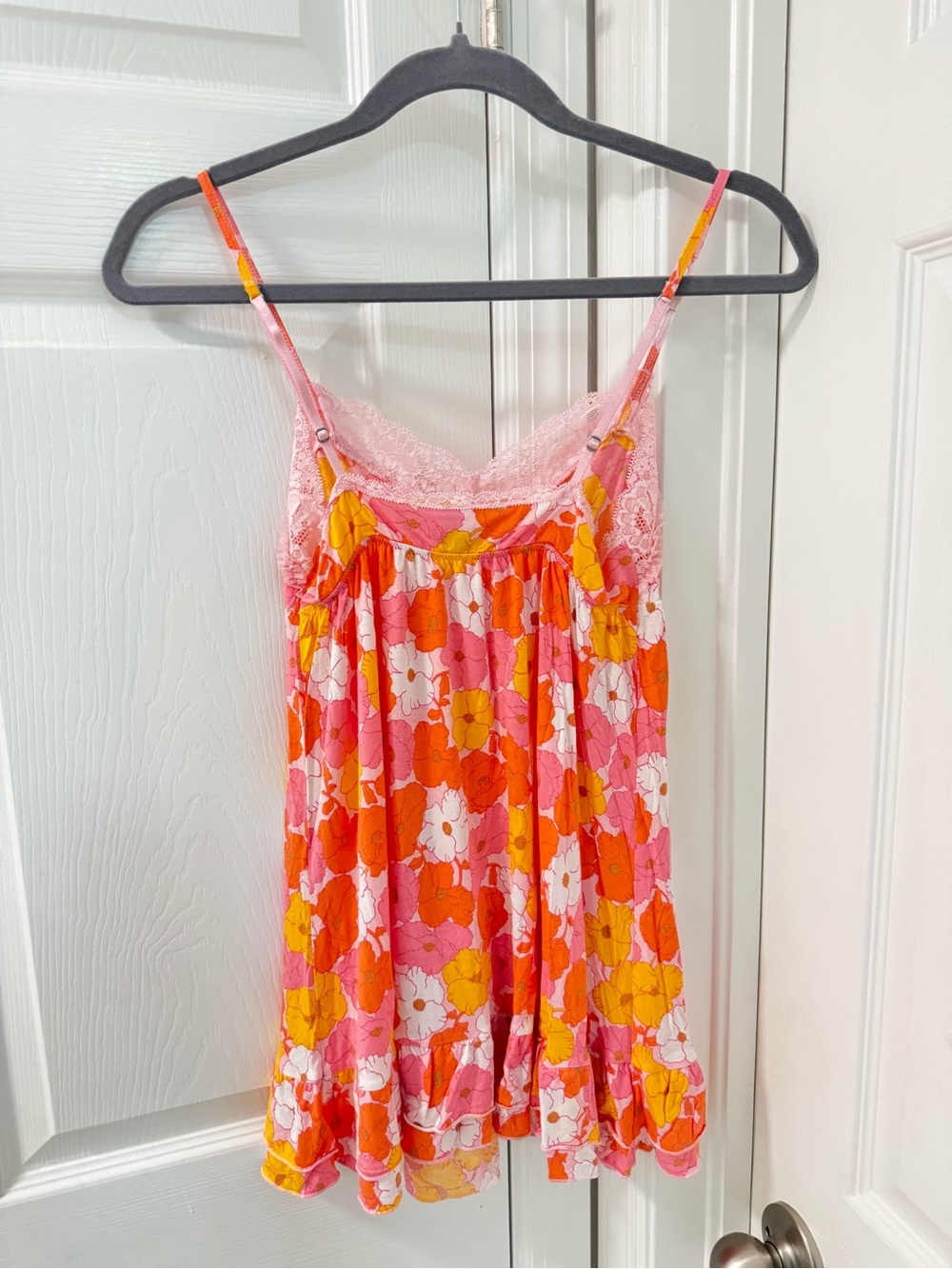 Victoria’s Secret babydoll dress y2k floral lace cotton modal size S orange pink - Picture 2 of 4